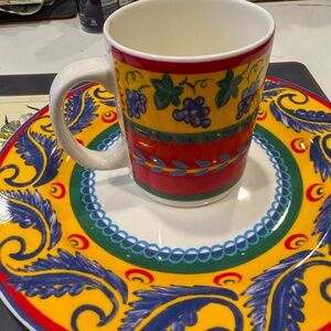 5 Vista Alegre "Fruit Fantasy" 10 7/8 Inch Dinner Plates/5 mugs.